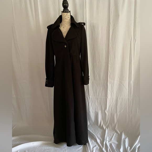 LONG FULL LENGTH TRENCH COAT XXL BLACK WITH GOLD NAUTICAL BUTTONS - Picture 3 of 7